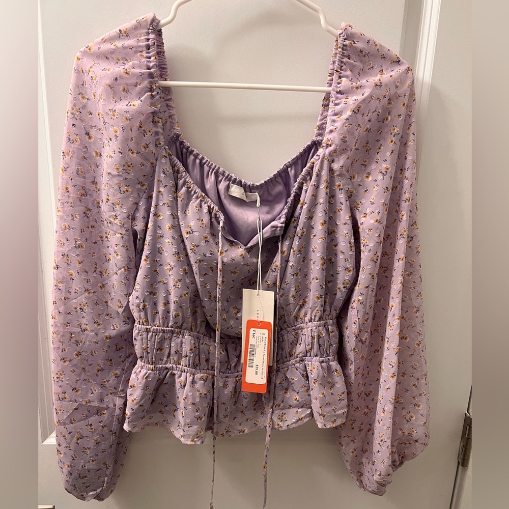 Lush Purple Smocked Puff Sleeve Blouse